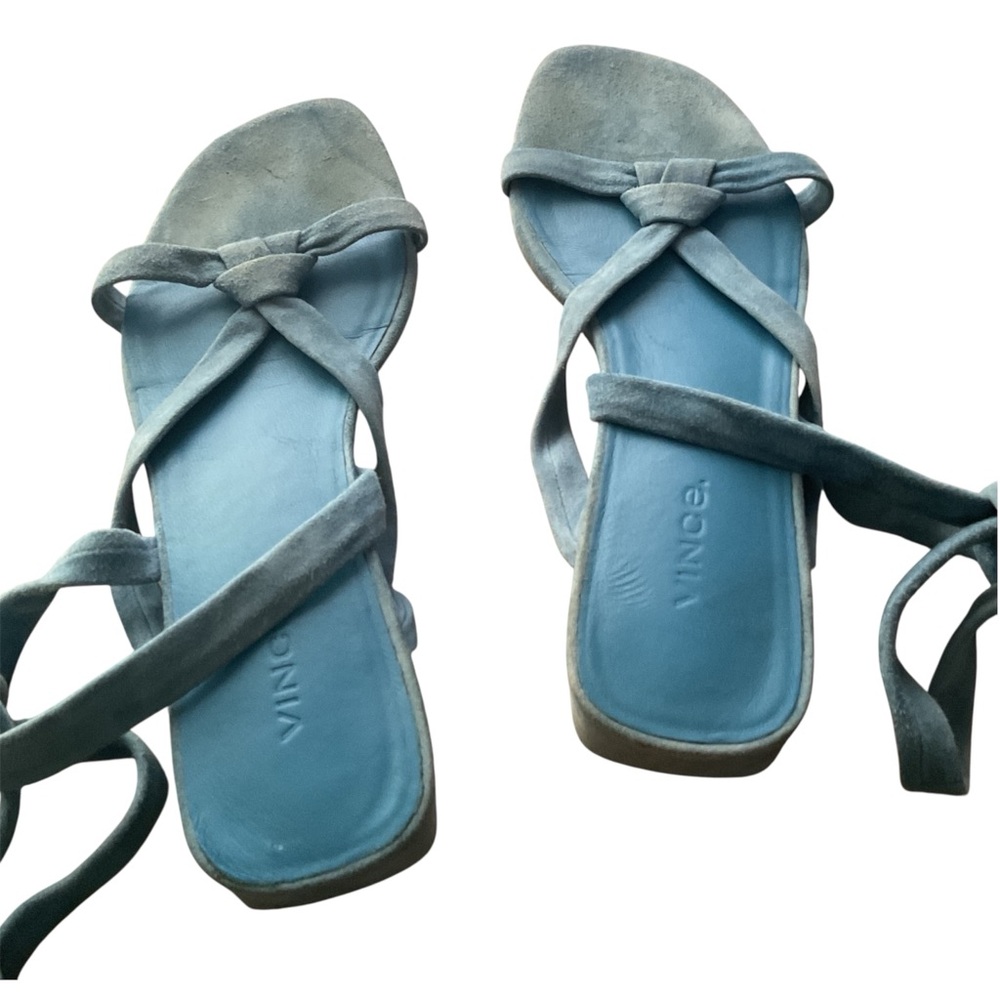 Vince Bonham blue suede ankle lace up leather flat sandals 9